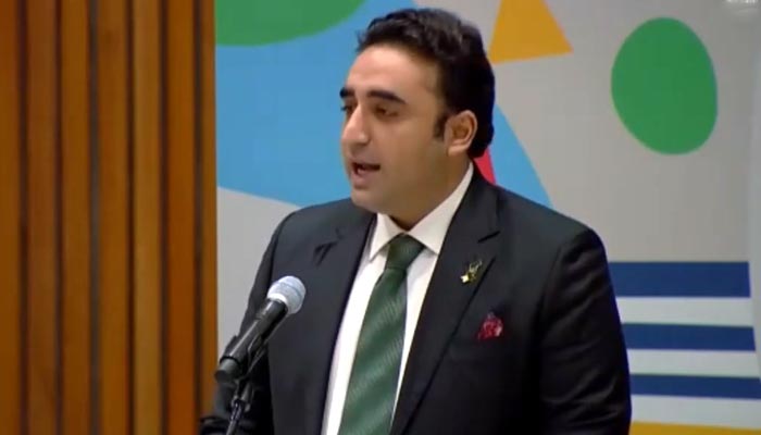Foreign Minister Bilawal Bhutto-Zardari speaks at the ‘High Level Meeting on Effective promotion of the Declaration on the Rights of Persons Belonging to National or Ethnic, Religious and Linguistic Minorities’ on sidelines of the 77th UNGA session. — Twitter/@MediaCellPPP