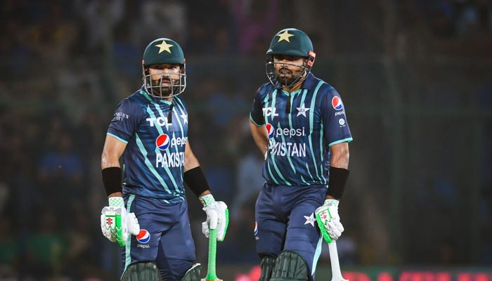 Pakistans opening batters duo, Babar Azam and Mohammad Rizwan lead Pakistan to a 10-wicket victory against England at the National Stadium Karachi in the second T20 international on September 22, 2022. — PCB