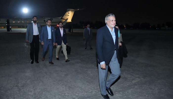 PML-N leader Ishaq Dar lands in Pakistan. — PML-N/Twitter