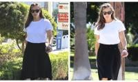 Jennifer Garner looks effortlessly chic in black skirt and white top 