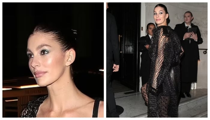 Camila Morrone stuns in black mini dress as she leaves Burberry aftershow party