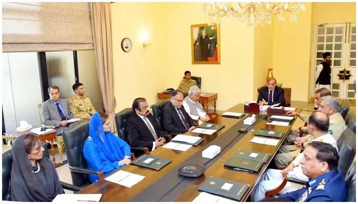Civil-military leadership of the country attend the National Security Committee meeting under the chairmanship of Prime Minister Shahbaz Sharif. — Twitter/ PMs Office/file