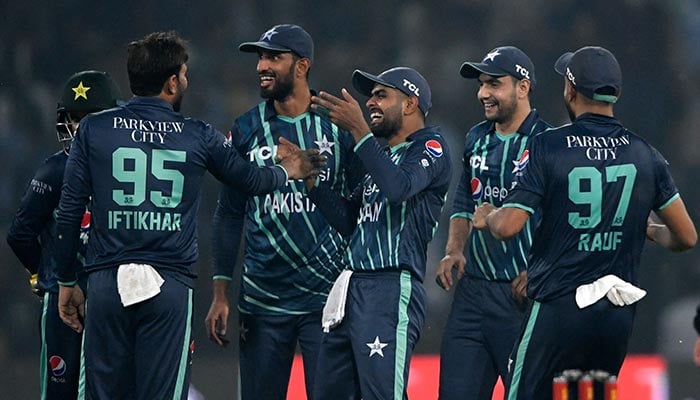 Team Pakistan celebrating after winning the match. — AFP