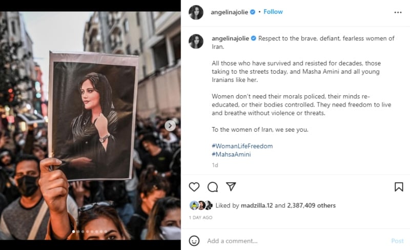 Angelina Jolie voices support for Iranian women amid protests, ‘they need freedom to live’