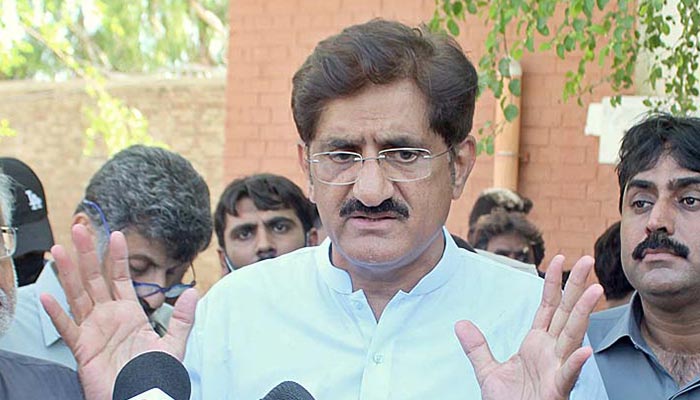Chief Minister Sindh Syed Murad Ali Shah talking to media persons during his surprise visit at Taluka Hospital Dokri. — APP/File