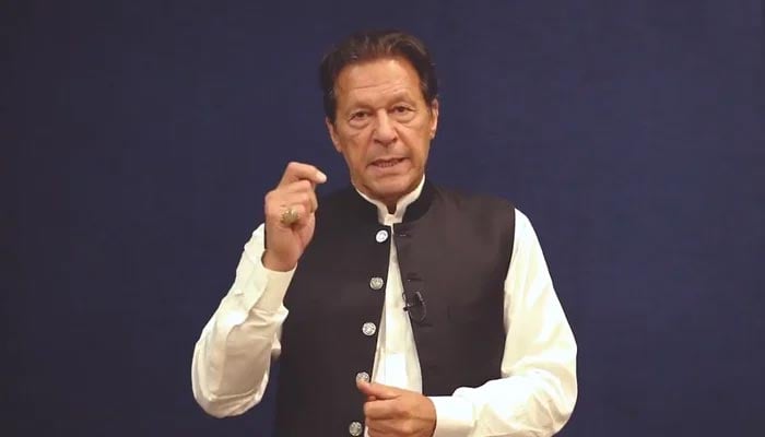 PTI Chairman Imran Khan speaking during a video statement from Islamabad, on April 30, 2022. — Twitter/PTIofficial
