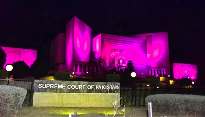 Supreme Court of Pakistans building in Islamabad illuminates in pink to mark PINKtober. — Pink Ribbon