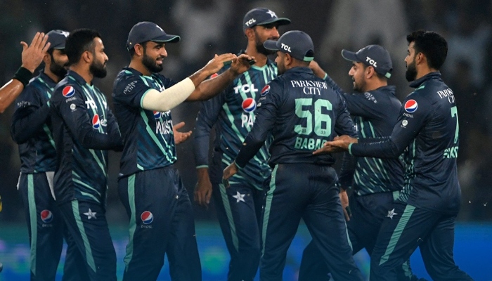 Green Shirts celebrate after an English players dismissal during the ongoing T20I series against England. — PCB/File