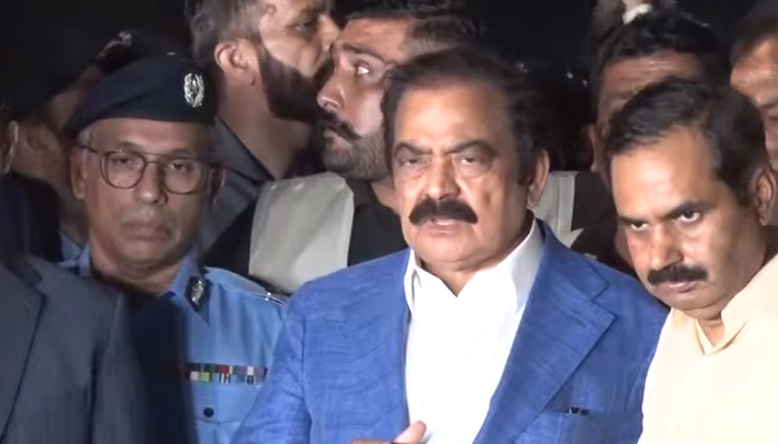 Interior Minister Rana Sanaullah addresses a press conference after holding the latest round of talks with the farmers in Islamabad, on October 4, 2022. — YouTube/PTVNewsLive