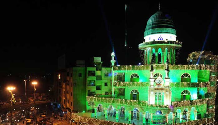 View of a mosque decorated to mark 12th Rabi ul Awal celebrations in Karachi. — AFP/File
