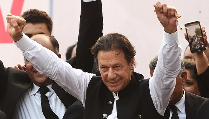 Former Pakistan´s prime minister Imran Khan gestures as he speaks during a lawyers convention in Lahore on September 21, 2022. — AFP/File
