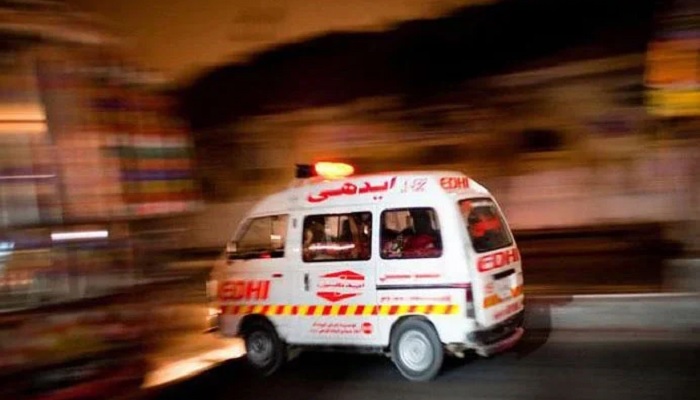 A file photo of an Edhi ambulance at a crash site. Photo: The News/File