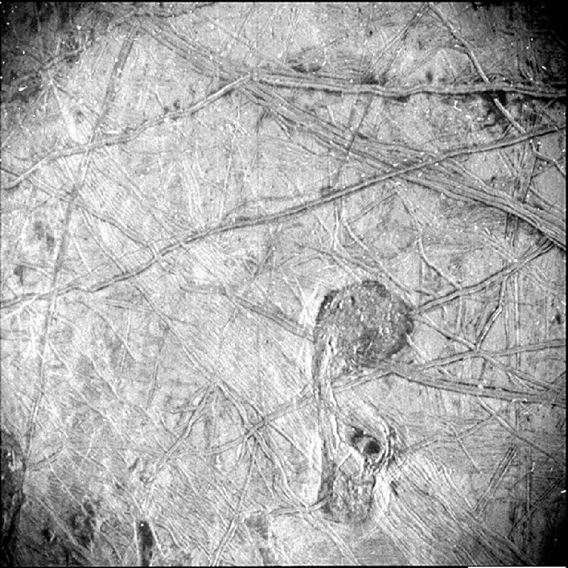 Surface features of Jupiter’s icy moon Europa are revealed in an image obtained by Juno’s Stellar Reference Unit (SRU) during the spacecraft’s Sept. 29, 2022, flyby. — NASA