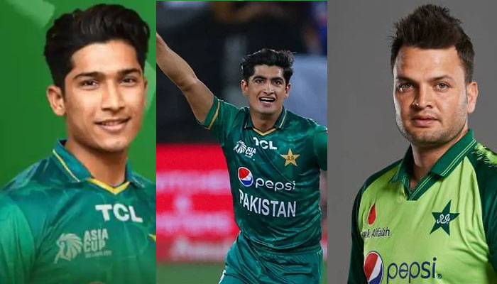 A collage of Pakistan bowlers: Husnain (Left), Naseem Shah (Centre) and Usman Qadir. File photo