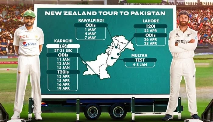 Pakistan skipper Babar Azam (left) and New Zealands Kane Williamson pictured in this PCB illustration for the Black Caps tour to Pakistan. — Twitter/ @TheRealPCB