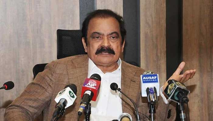 Interior Minister Rana Sanaullah addressing a press conference at PTV HQ in Islamabad, on August 21, 2022. — APP