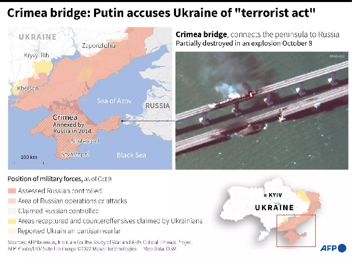 Crimea bridge: Putin accuses Ukraine of terrorist act. — AFP