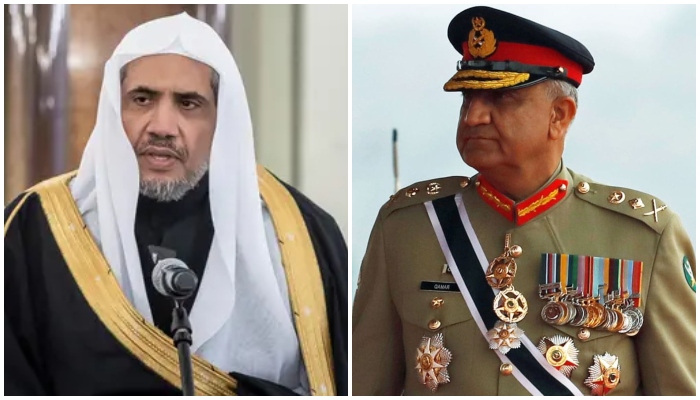 Sheikh Muhammad bin Abdul Karim Issa (L) and Chief of Army Staff (COAS) General Qamar Javed Bajwa. — AFP/File