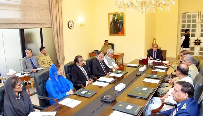 Civil-military leadership of the country attend the National Security Committee meeting under the chairmanship of Prime Minister Shehbaz Sharif. — Twitter/PMs Office/File