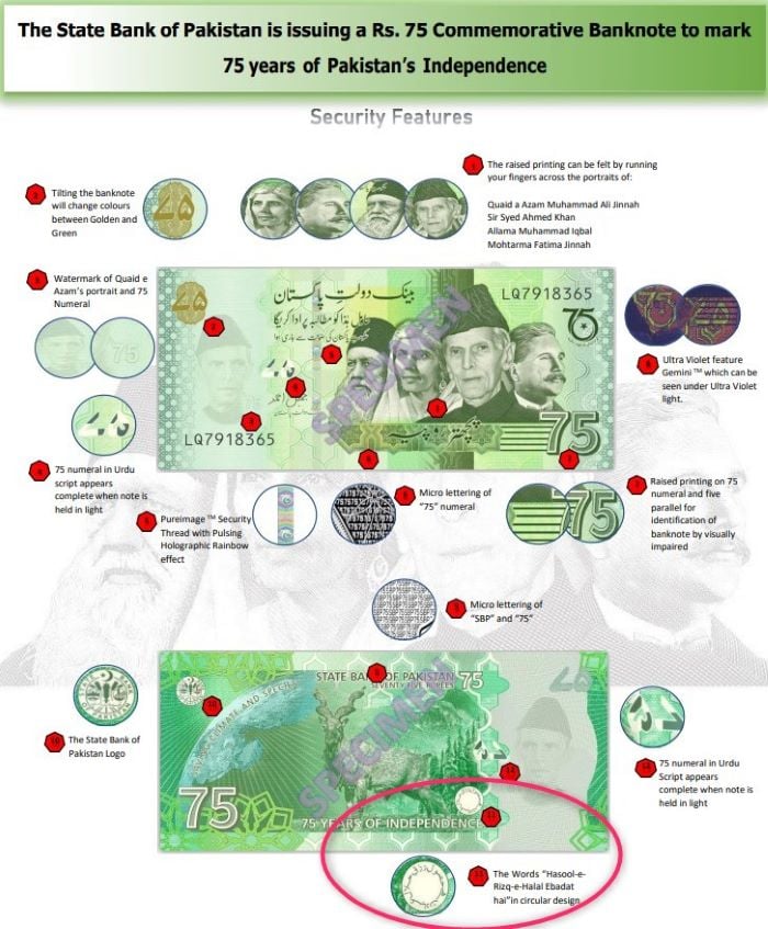 A screenshot taken on October 15, 2022, of a poster explaining the features of new commemorative banknote. — AFP
