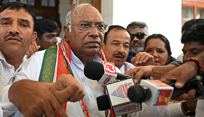 India´s Congress party leader Mallikarjun Kharge speaks to the media after he got elected as the new Congress president, in New Delhi on October 19, 2022. — AFP