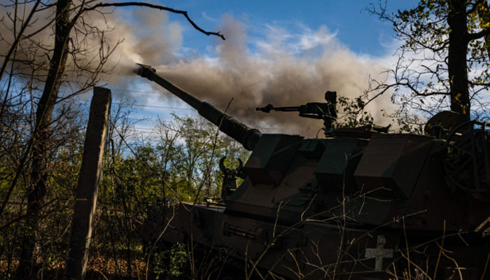 Ukrainian servicemen fire a Polish 155mm self-propelled tracked gun-howitzer Krab from a position on the front line in the Donetsk region. — AFP