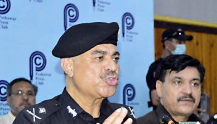 Provincial Inspector General of Police Moazzam Jah Ansari talks at a press conference