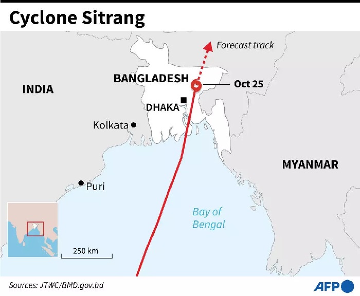 Cyclone Sitrang slammed into Bangladesh late Monday. – AFP