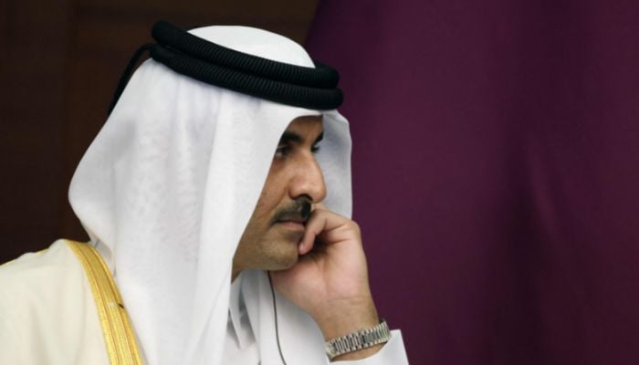 Qatari Emir Sheikh Tamim bin Hamad Al-Thani attends a meeting with Russian President on the sidelines of the Sixth Summit of the Conference on Interaction and Confidence Building Measures in Asia (CICA) in Astana on October 13, 2022.— AFP