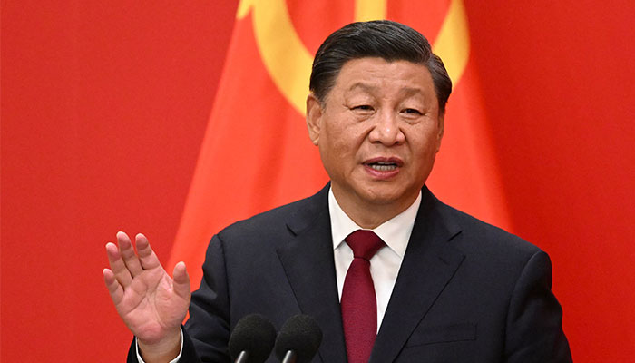 China´s President Xi Jinping speaks during the introduction of members of the Chinese Communist Party´s new Politburo Standing Committee, the nation´s top decision-making body, to the media in the Great Hall of the People in Beijing on October 23, 2022. — AFP