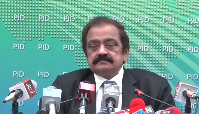 Minister for Interior Rana Sanaullah addresses a press conference in Islamabad at the Press Information Department, on October 28, 2022. — YouTube/PTVNewsLive