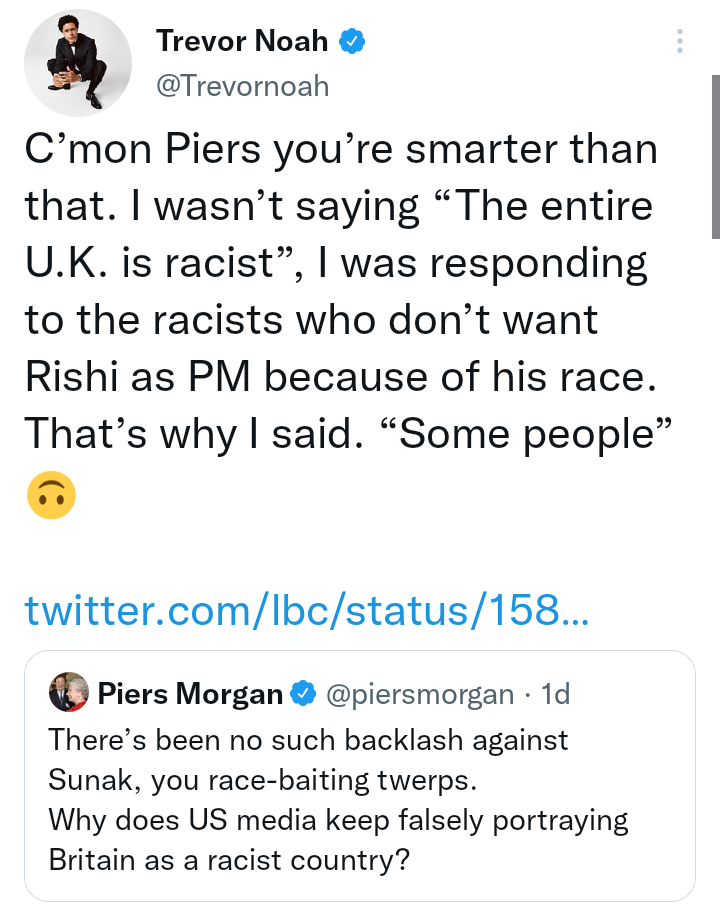 Piers Morgan slams Trevor Noah for calling UK a racist country