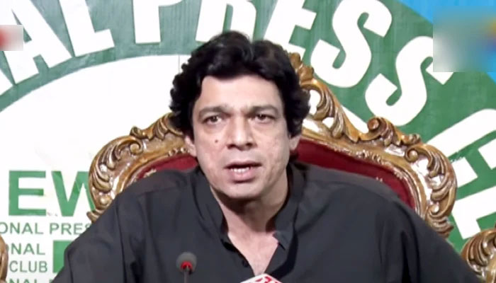 PTI leader Faisal Vawda addressing a press conference in Islamabad to reveal facts related to the murder of journalist Arshad Sharif. — Screengrab via YouTube/ PTV News Live