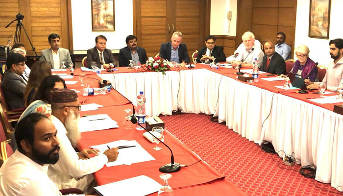 Sindh minister Sardar Shah at a meeting with the UNICEF delegates in Karachi on October 29, 2022. Twitter
