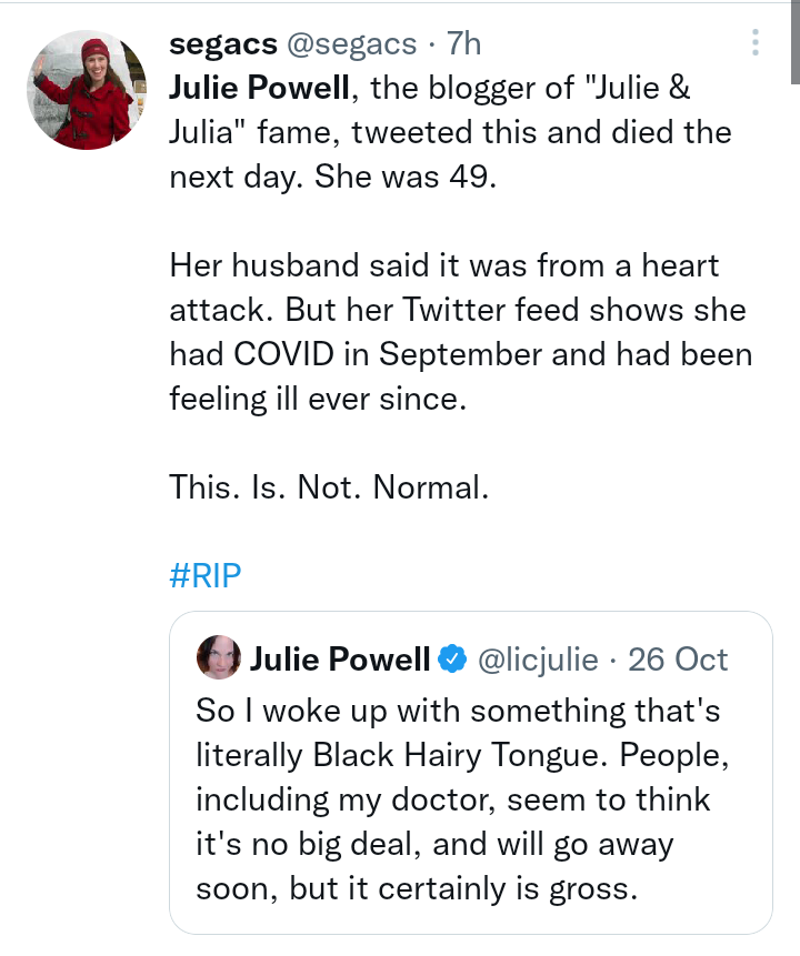 Conspiracy theories circulated after Julie Powells death at 49