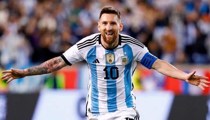 Argentina’s Lionel Messi celebrates his goal during the international friendly football match between Argentina and Jamaica at Red Bull Arena in Harrison, New Jersey. — AFP