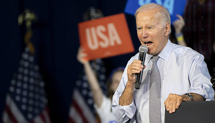 US President Joe Biden speaks during a campaign rally for Democratic gubernatorial candidate Wes Moore at Bowie State University on November 7, 2022 in Bowie, Maryland.
