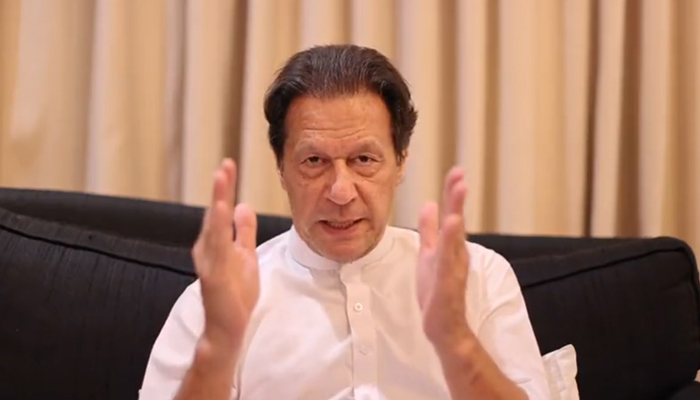 PTI Chairman Imran Khan speaking during a video message for the masses. — Twitter/ PTI Official