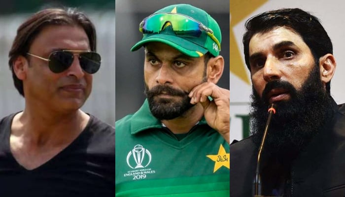 (L to R) Ex-pacer Shoaib Akhtar, former skipper Mohammad Hafeez, and former coach Misbah-ul-Haq. — Twitter/AFP/File