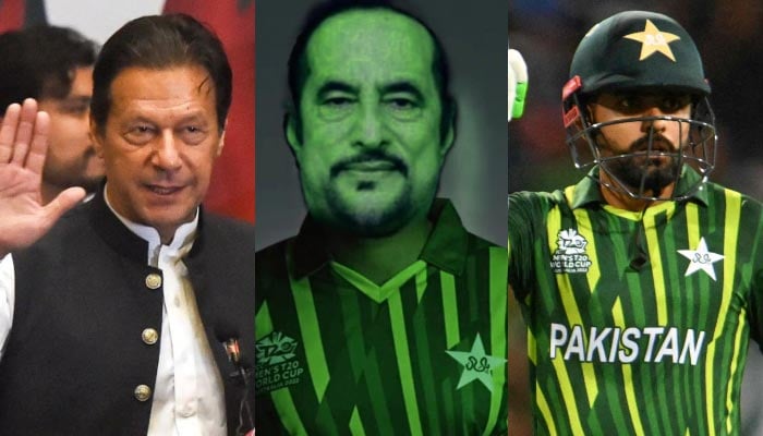 (Soldan Sağa) PTI Başkanı Imran Khan, PTI lideri Babar Awan ve Pakistan kriket takımı kaptanı Babar Azam.  — AFP/Twitter