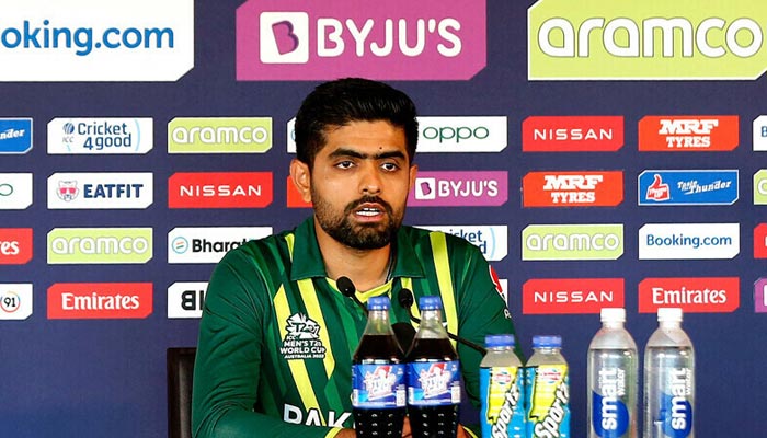 Captain Babar Azam attends a press conference at the Melbourne Cricket Ground (MCG) in Melbourne on November 12, 2022, ahead of the ICC men’s Twenty20 World Cup 2022 cricket final match between Pakistan and England. — AFP