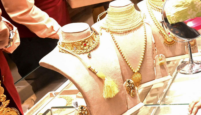 An image of gold necklace showcased in a jewellery shop. — AFP/File