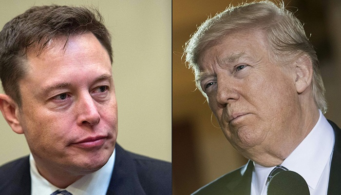 This combination of file pictures created on May 31, 2017 shows Elon Musk (L) listening to US President Donald Trump at the White House in Washington, DC, on January 23, 2017; and US President Donald Trump during the Holocaust Memorial Museums National Days of Remembrance at the US Capitol in Washington, DC. Musk on November 18, 2022. — AFP