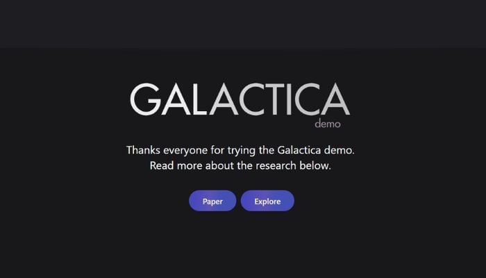 Meta AI created the tool to make research easier and scientific knowledge more understandable.— Screengrab via galactica.org