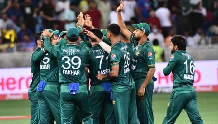 Pakistan bowlers celebrate after taking a wicket against England in home series. — AFP/File