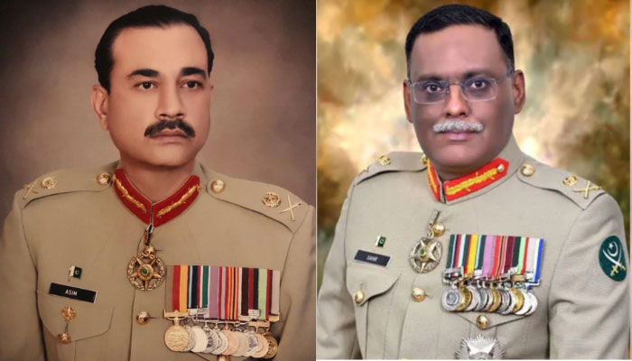 Newly appointed Chief of Army Staff Lieutenant General Asim Munir (L) and Chairman Joint Chiefs of Staff Committee Lt General Sahir Shamshad Mirza. — ISPR