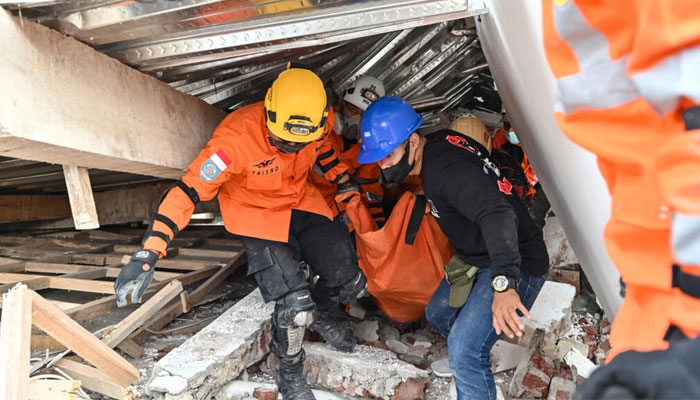 Rescue workers are still trying to find at least 40 missing people after the West Java earthquake. — AFP