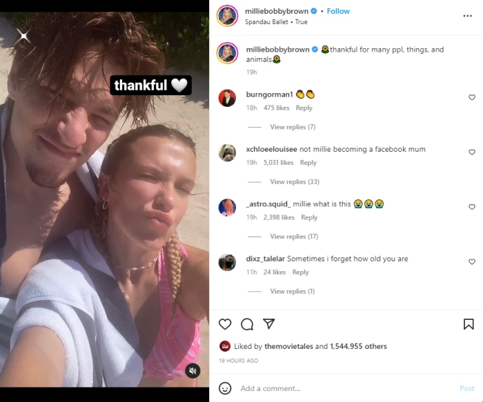 Millie Bobby Brown spends Thanksgiving holiday with beau Jake Bongiovi