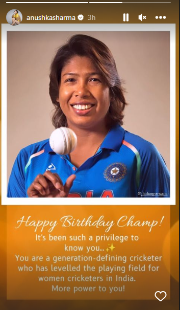 Anushka Sharma writes lovely birthday wish for cricketer Jhulan Goswami’s 40th birthday