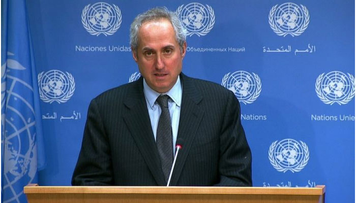UN Secretary-Generals spokesman Stephane Dujarric responds to journalists during a regular noon briefing at UN Headquarters in New York. — UN/File